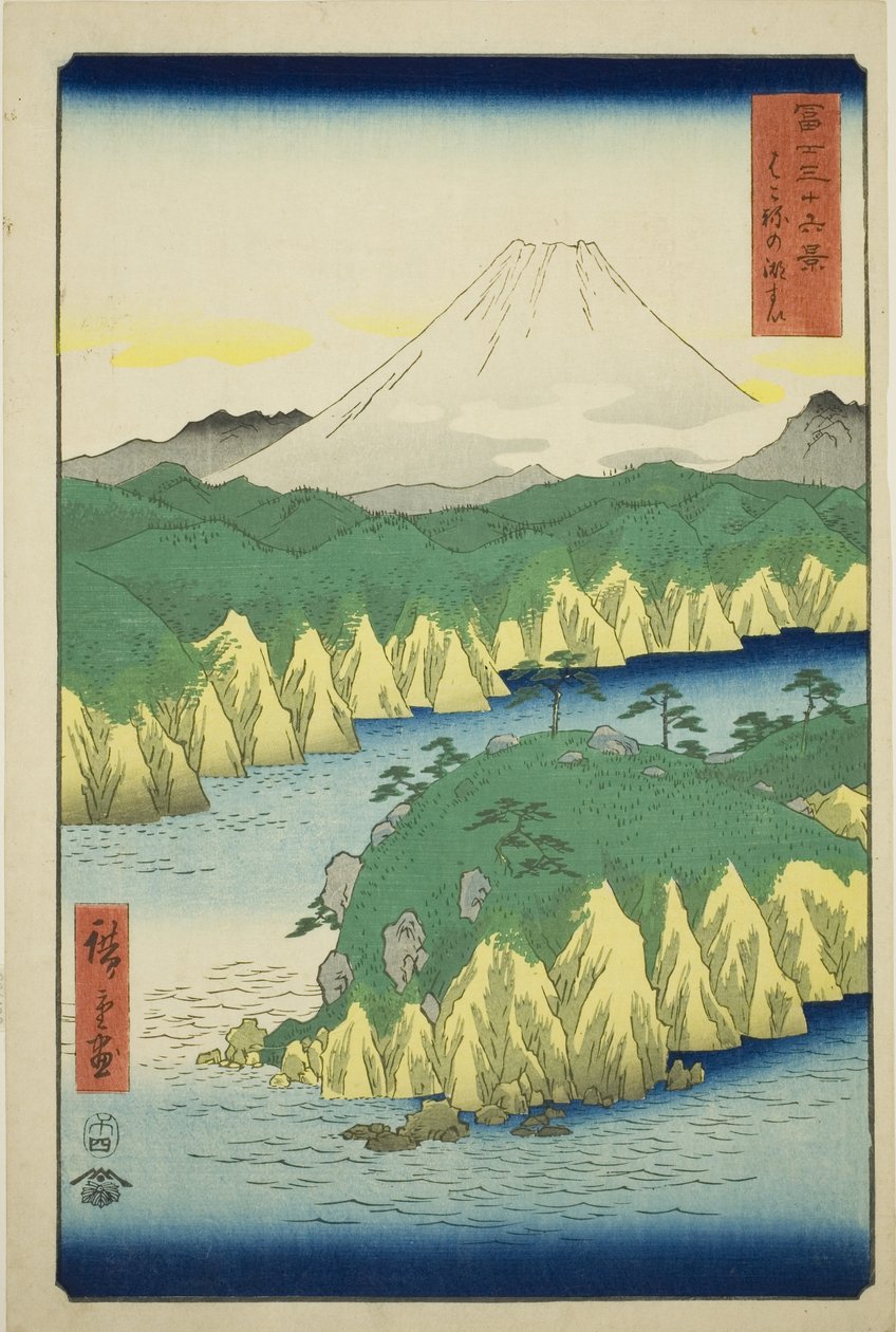 Lake at Hakone (Hakone no kosui), fra serien "Thirty-six Views of Mount Fuji (Fuji sanjurokkei)" av Utagawa Hiroshige