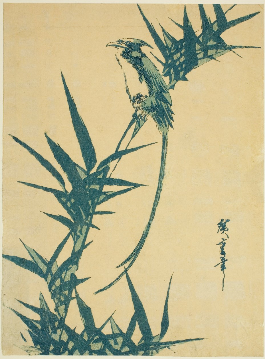 Langhalefugl og bambus av Utagawa Hiroshige