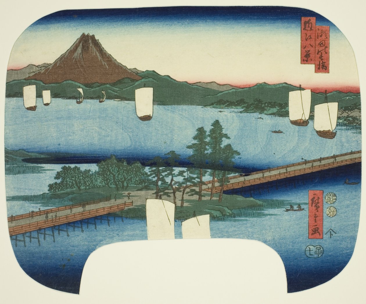Long Bridge at Seta (Seta no nagahashi), fra serien "Eight Views of Omi (Omi hakkei)" av Utagawa Hiroshige
