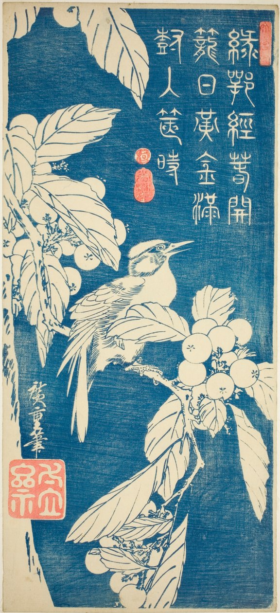 Loquat og fugl av Utagawa Hiroshige
