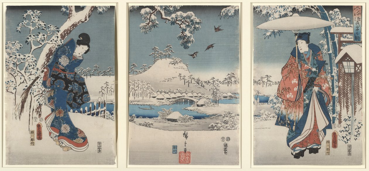 Elskere i et vinterlandskap av Utagawa Hiroshige
