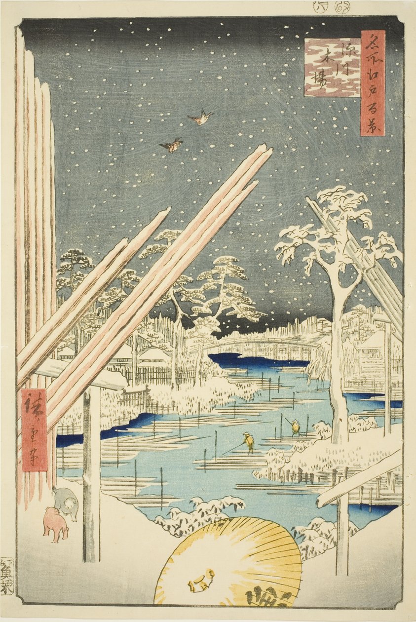 Um Bella rds at Fukagawa (Fukagawa Fukagawa), fra seriens ``Ridge d re d fa net s view ws of Edo (One Hundred Famous Views of Edo)
