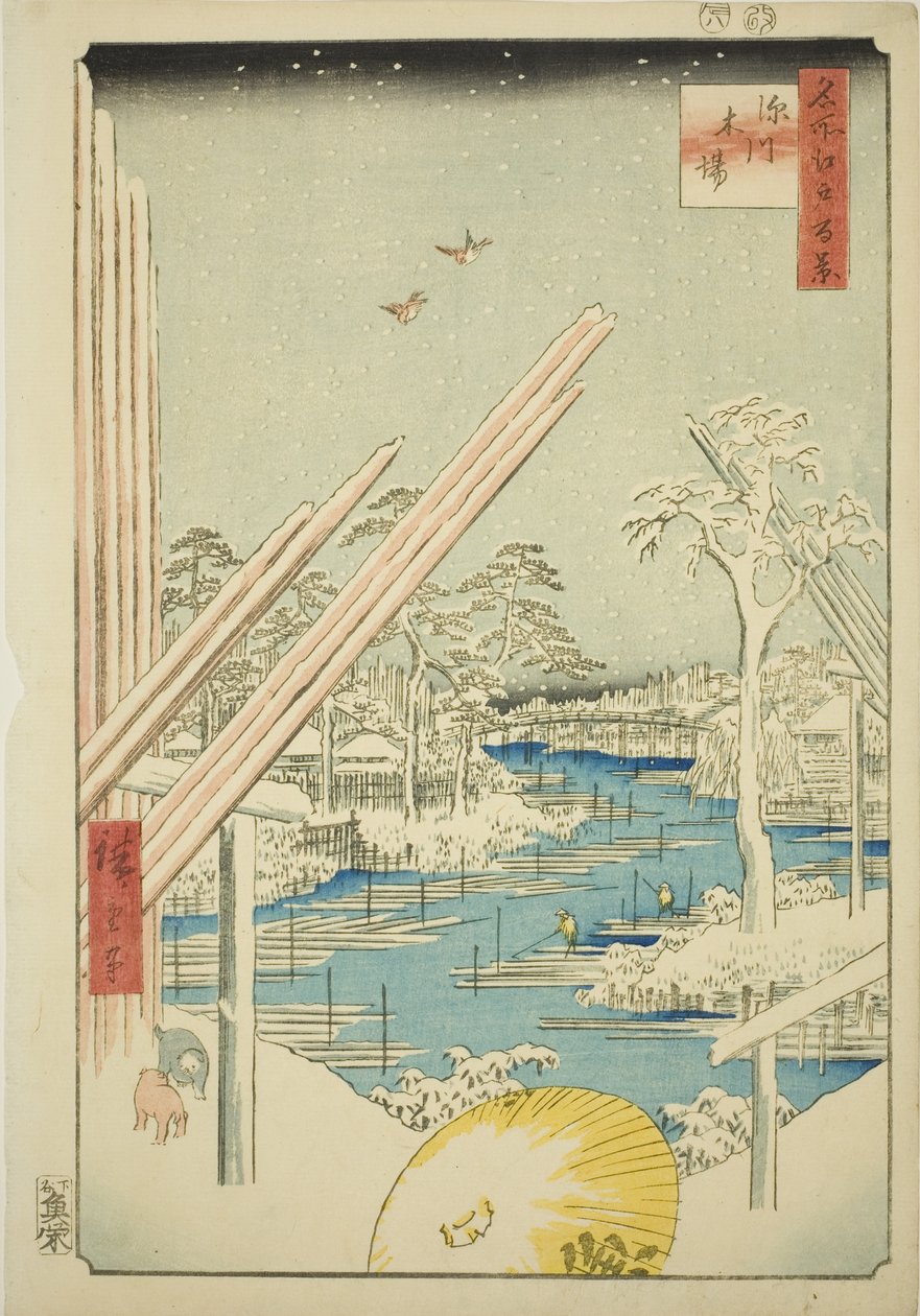 Um Bella rds at Fukagawa (Fukagawa Kiba), fra serien "Ridge d re d F s views of Edo (One Hundred Famous Views of Edo)" av Utagawa Hiroshige