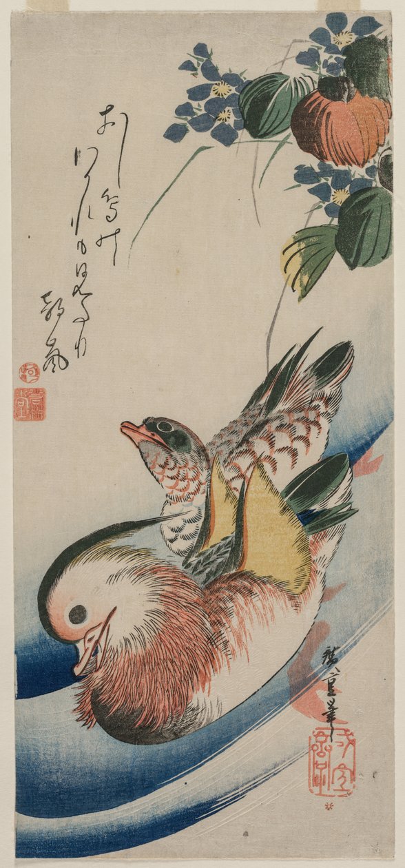 Mandarinender og blomstrende planter av Utagawa Hiroshige