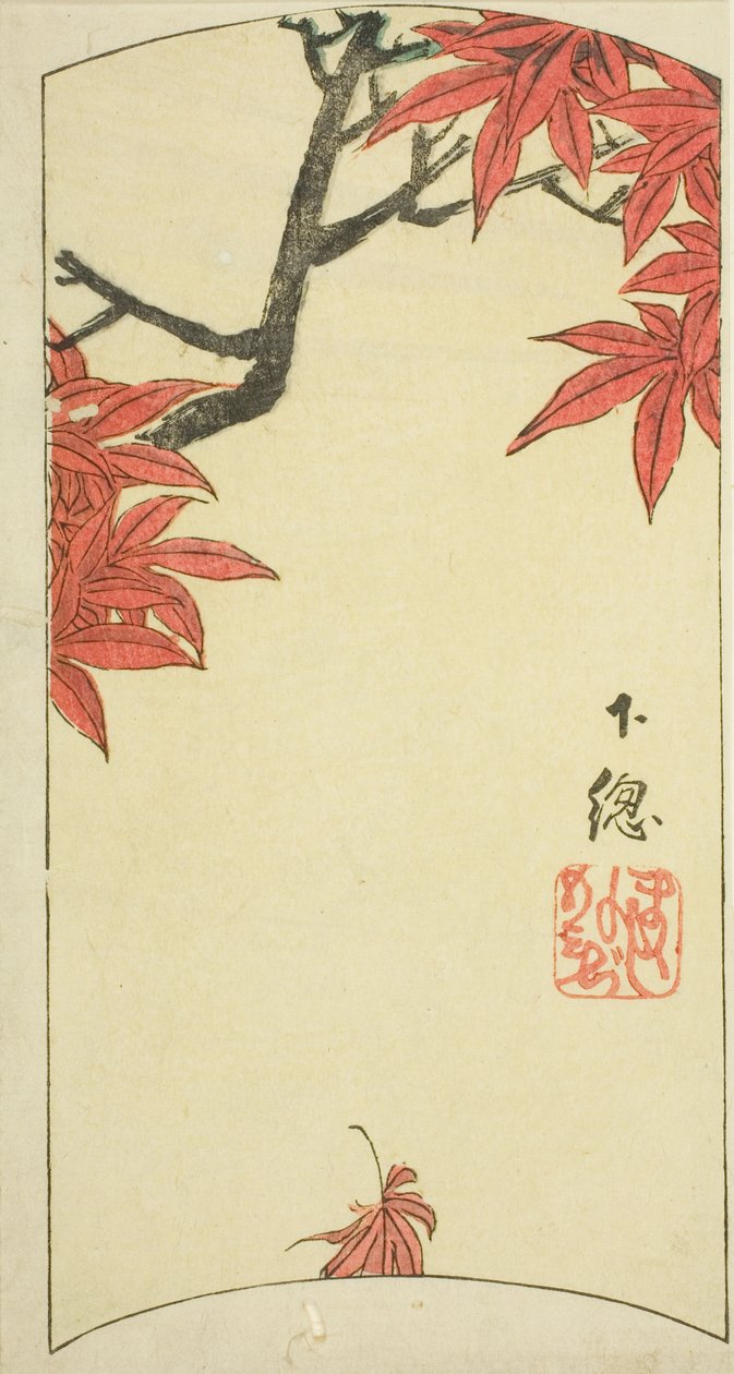 Maple Leaves i Shimosa-provinsen (Shimosa, momiji), del av ark nr. 7 fra serien "Cutout Pictures of the Provinces (Kunizukushi harimaze zue)" av Utagawa Hiroshige
