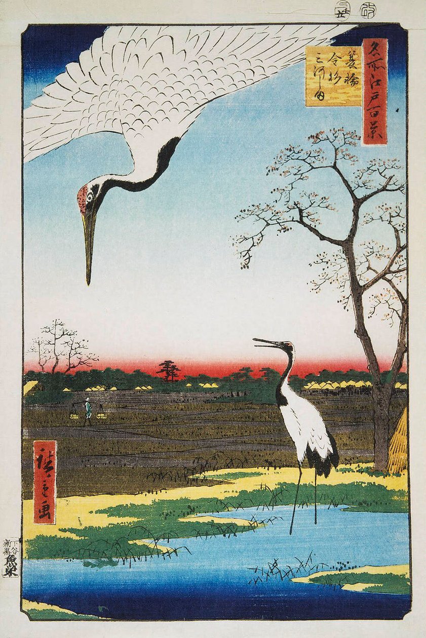 Mikawa Island, Kanasugi og Minowa Hundred berømte utsikter over Edo, 1856-1 av Utagawa Hiroshige
