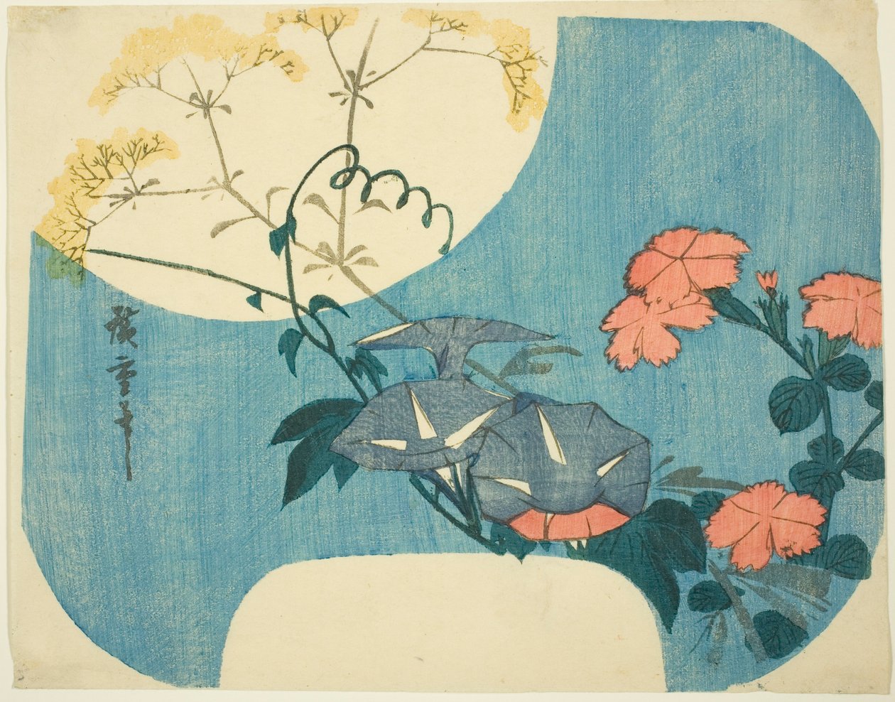 Morning Glories, Pinks og Maiden Flower, fra serien "Seven Autumn Flowers in Moonlight" av Utagawa Hiroshige