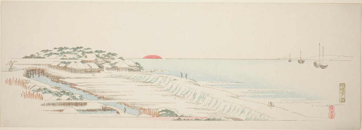 Morning Snow at Susaki (Susaki yuki no asa), fra serien "Thirteen Views of the Environs of Edo" av Utagawa Hiroshige