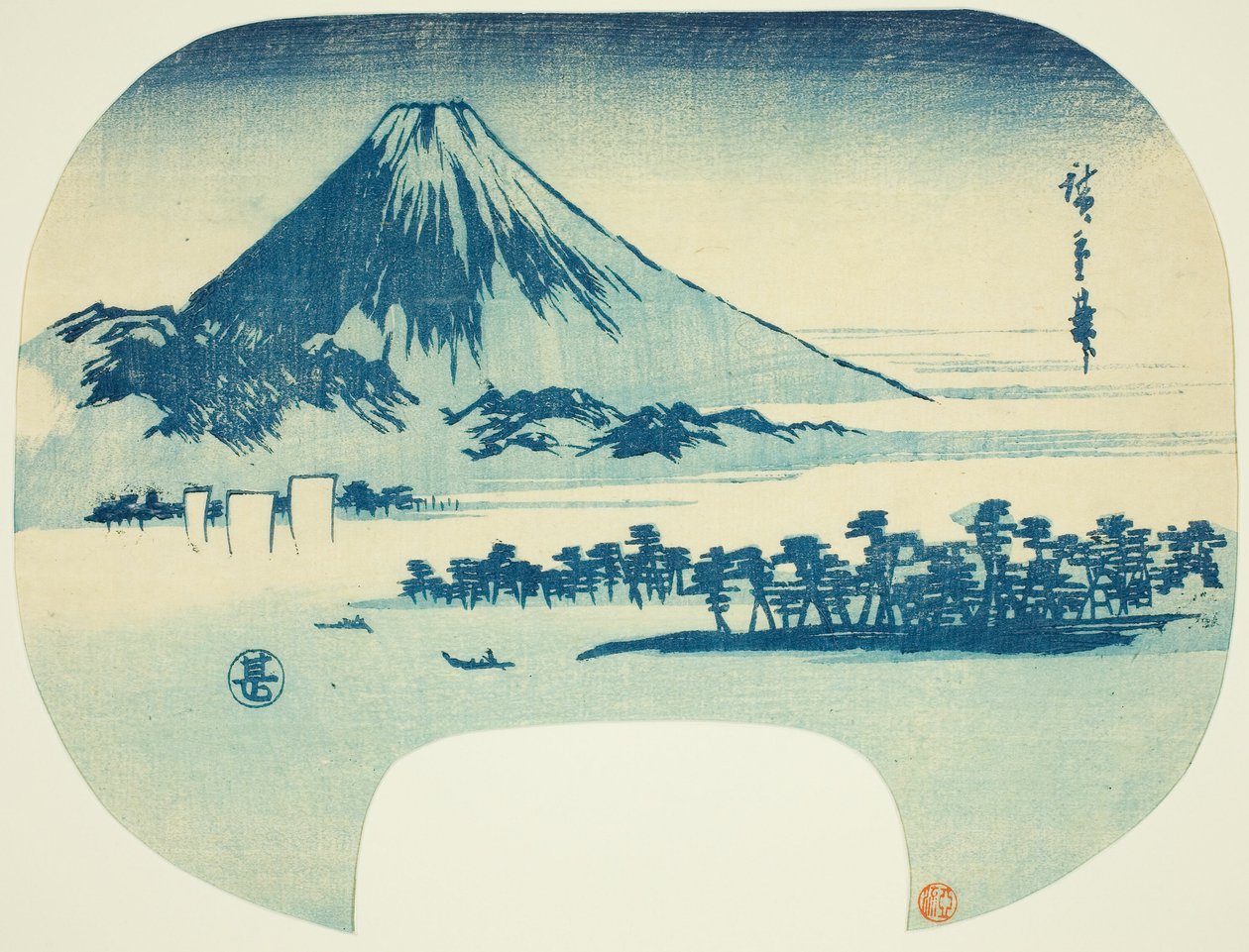 Fuji-fjellet stiger utover Miho-stranden av Utagawa Hiroshige