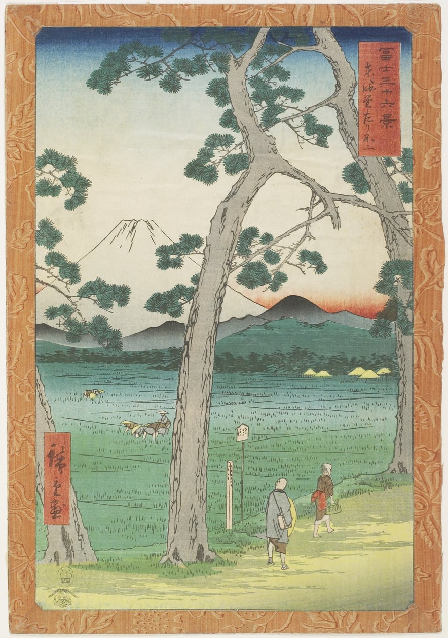 Fuji-fjellet til venstre sett fra To_kaido_ Road, april 1858 av Utagawa Hiroshige