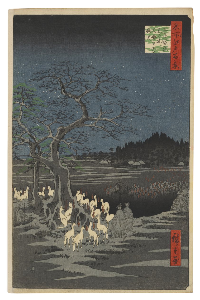 Reveild på nyttårsaften ved Forandringstreet, Ōji av Utagawa Hiroshige
