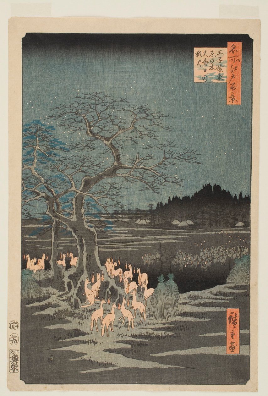 Reveild på nyttårsaften ved forandringstreet, Ōji, fra serien «Hundre berømte utsikter over Edo» av Utagawa Hiroshige