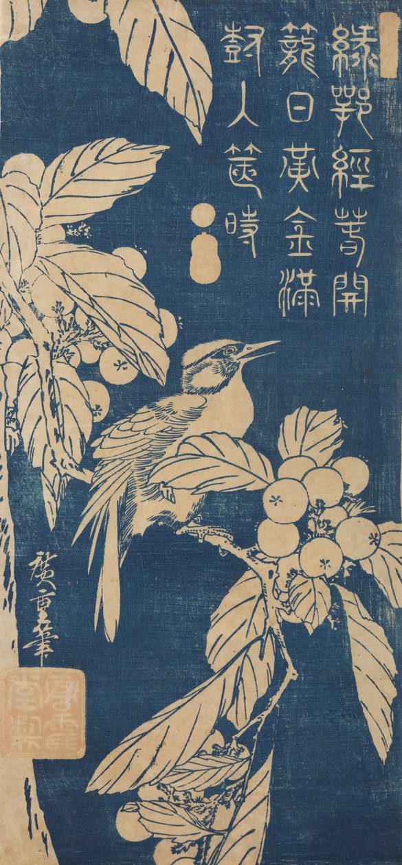 Japansk mispel og en liten fugl / Biwa ni kotori av Utagawa Hiroshige