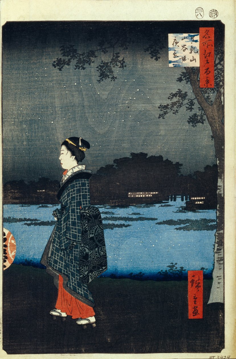 Nattutsikt over Matsuchiyama og Sanya-kanalen Hundre kjente utsikter over Edo, 1856-1858 av Utagawa Hiroshige