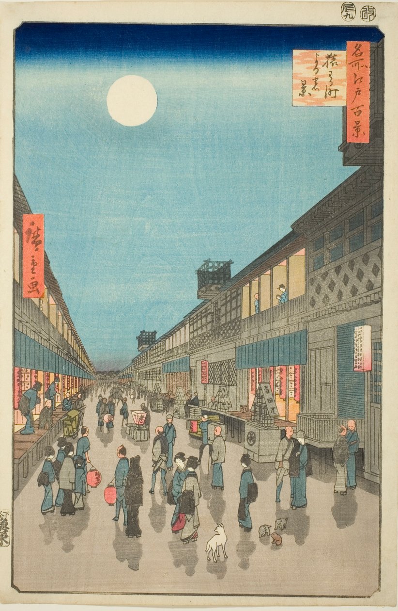 Night Vie of Salwakar Street (Salwakar Street nattsystem), fra seriens ås, dre d re d Fa nets utsikt over Edo (One Hundred Famous Views of Edo) av Utagawa Hiroshige