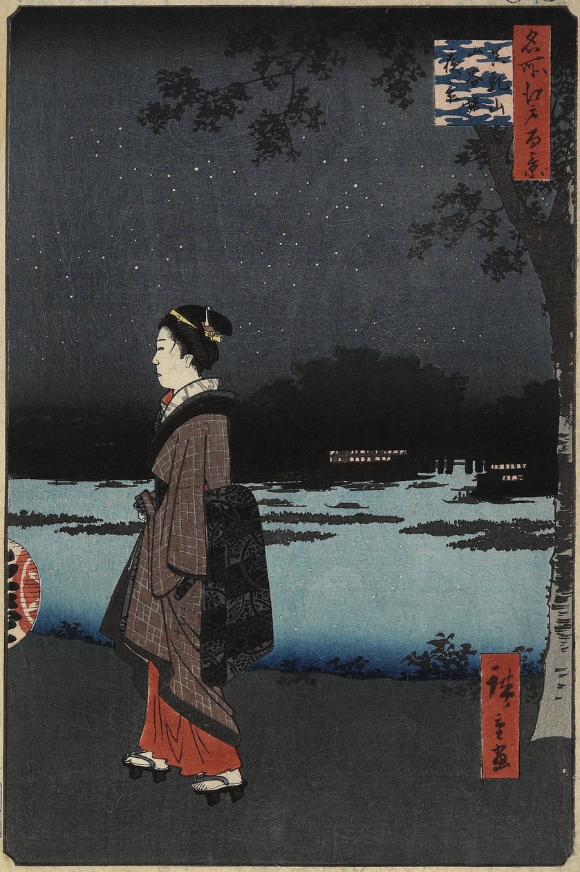 Nattutsikt over Sanya-kanalen, Matsuchi-høyden, august 1857 av Utagawa Hiroshige