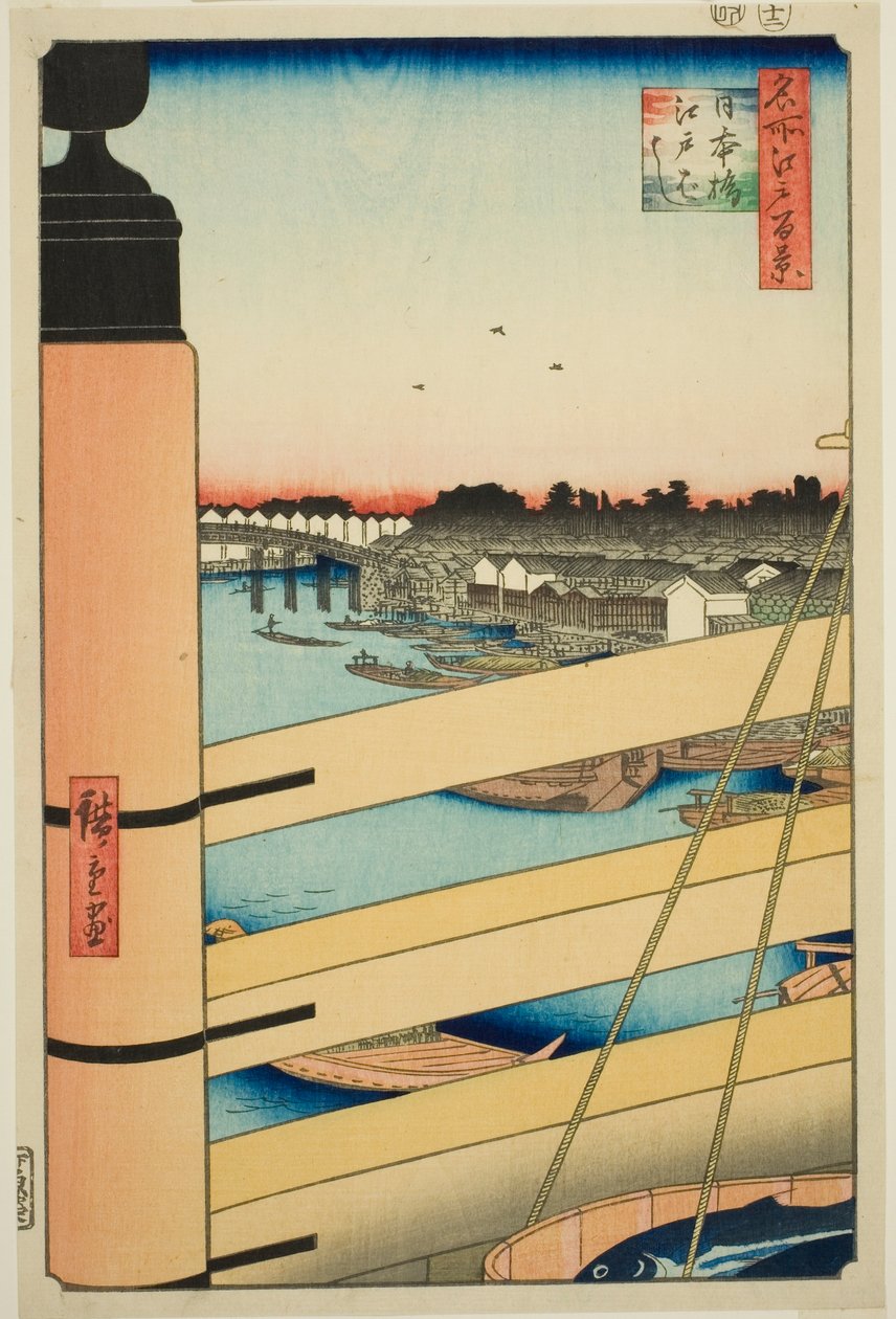 Japan B Ridge Plan d Edo B Ridge (Nihonbashi, Edobashi), fra serien "Ridge dre d fa net s Views of Edo (One Hundred Famous Views of Edo)" av Utagawa Hiroshige