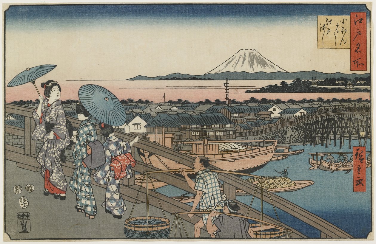 Nihonbashi Bridge og Edo Bridge, november 1853 av Utagawa Hiroshige