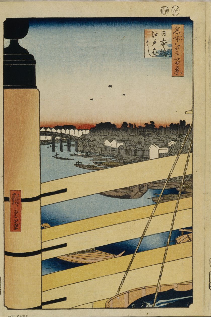 Nihonbashi og Edobashi bygger bro over hundre kjente utsikter over Edo, 1856–1858 av Utagawa Hiroshige