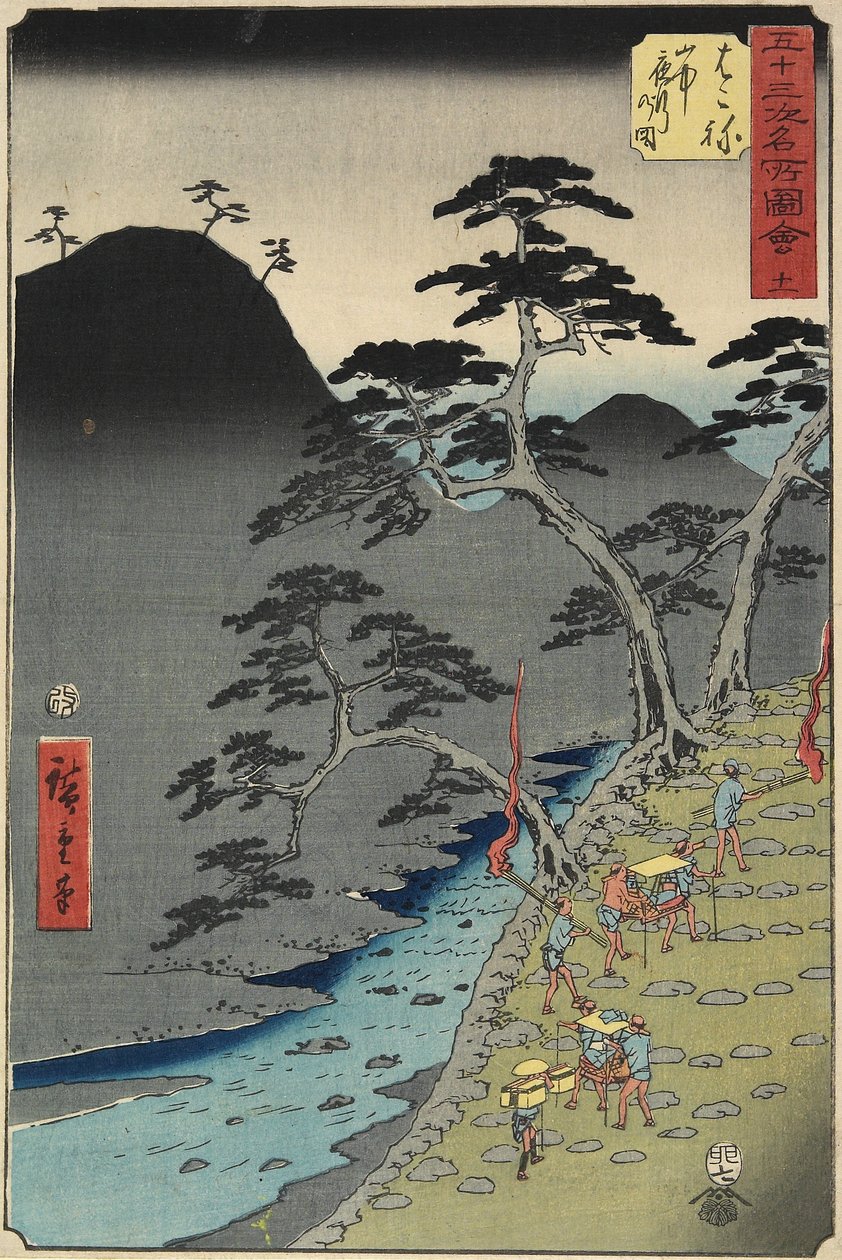 Nr. 11-elven i Hakone-fjellet om natten, juli 1855 av Utagawa Hiroshige