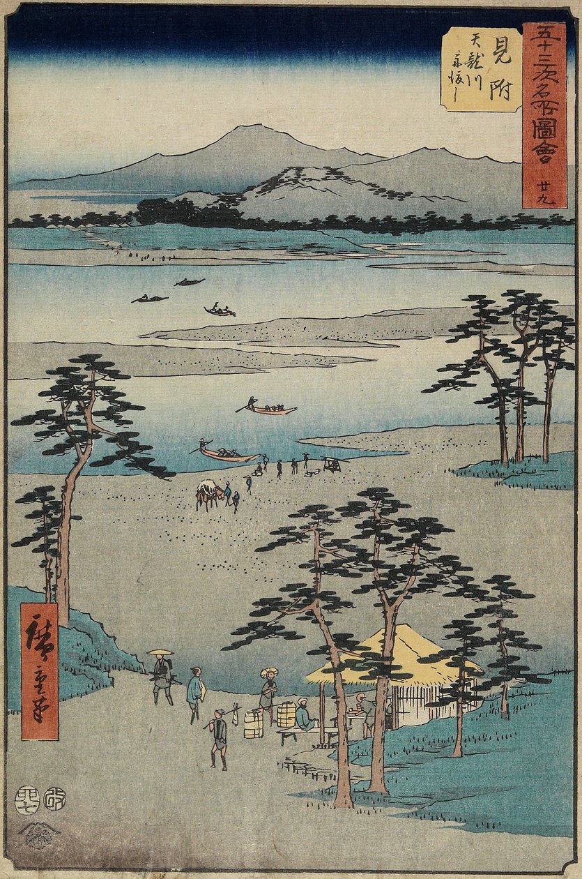 av. 29 Ferry Onte Tenryu_Rier, Mitsuke, juli 1855 av Utagawa Hiroshige