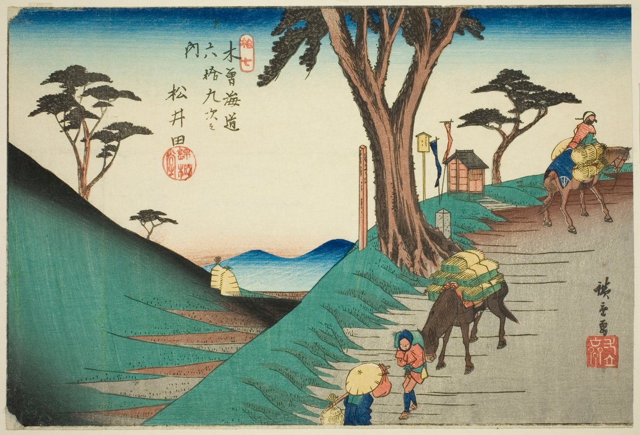 av. 17: Matsuida, fra serien "Shi xty-nine S ta on the kisokaid (kisokaido rokujukyutsugi no uchi)" av Utagawa Hiroshige