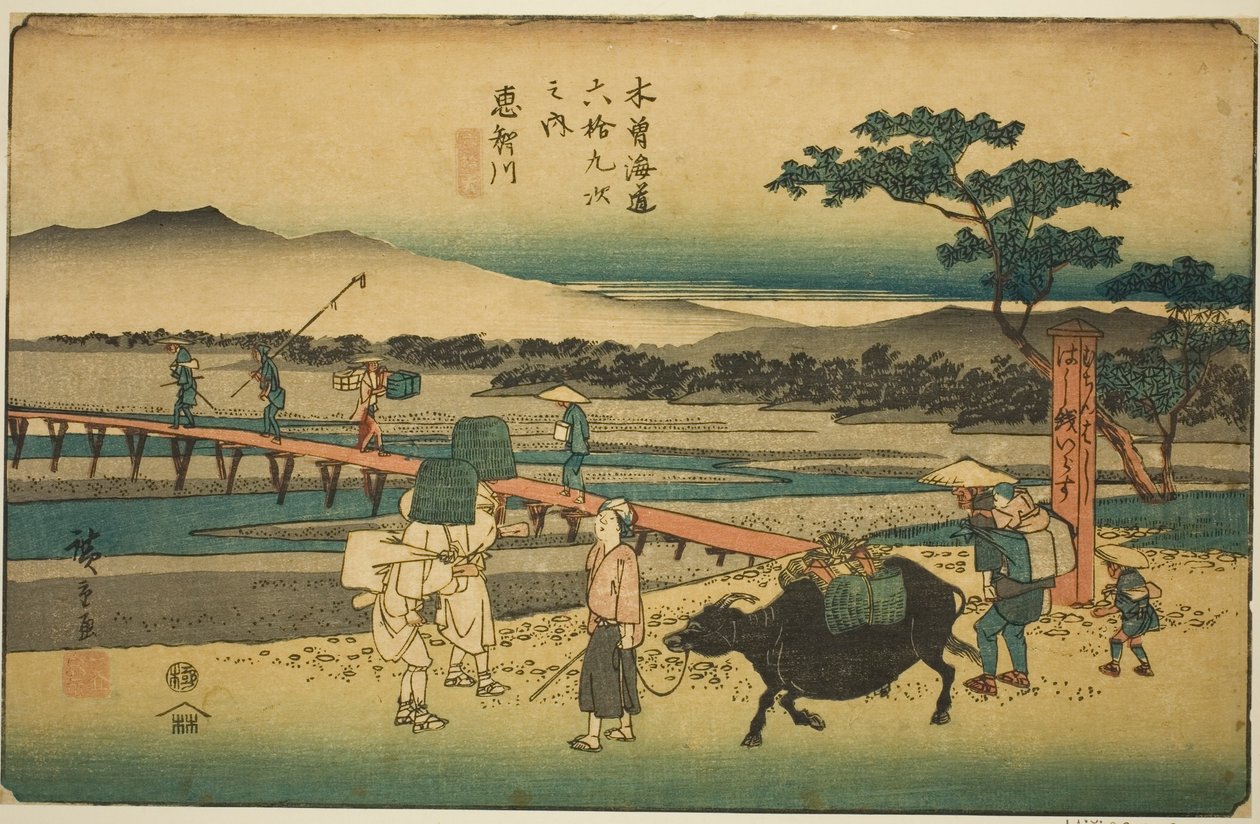 av. 66: Echikawa, fra serien "Shi xty-nine S ta on the kisokaid (kisokaido rokujukyutsugi no uchi)" av Utagawa Hiroshige