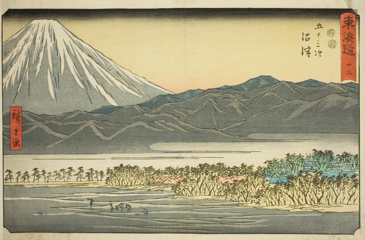 Numazu—Nei. 13, fra serien "Fifty-three Stations of the Tokaido (Tokaido gojusan tsugi)," også kjent som Reisho Tokaido av Utagawa Hiroshige