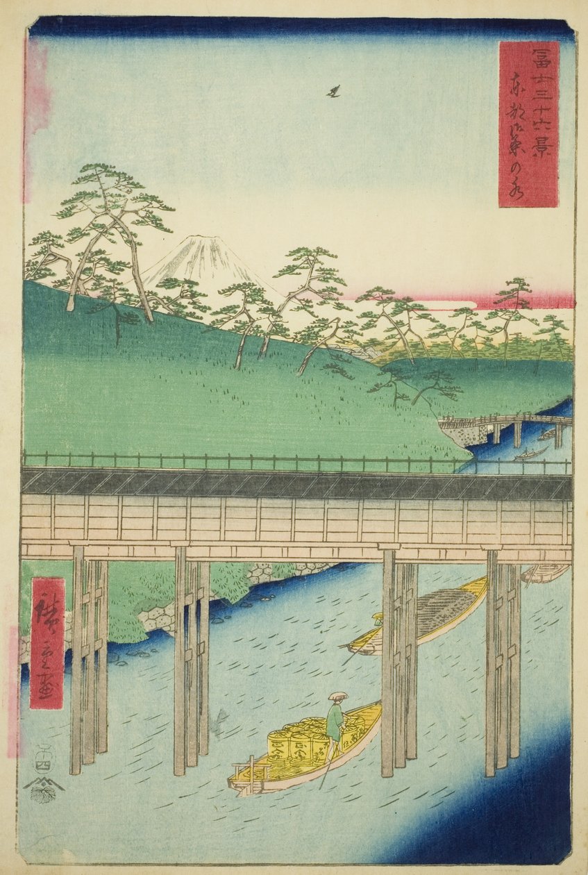 Ochanomizu i den østlige hovedstaden (Toto Ochanomizu), fra serien "Thirty-six Views of Mount Fuji (Fuji sanjurokkei)" av Utagawa Hiroshige