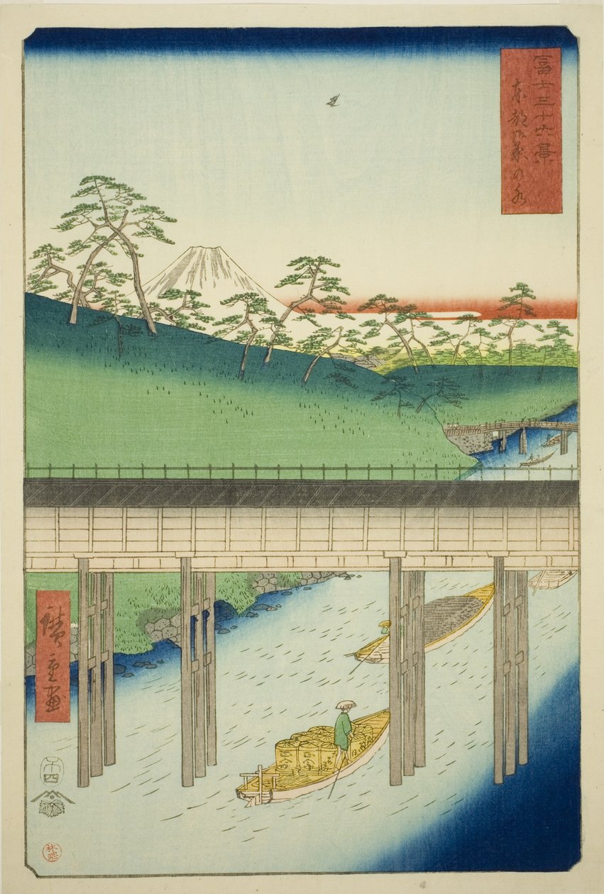 Ochanomizu i den østlige hovedstaden (Toto Ochanomizu), fra serien "Thirty-six Views of Mount Fuji (Fuji sanjurokkei)" av Utagawa Hiroshige