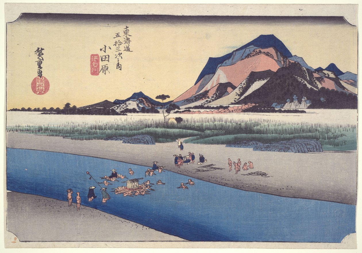 Odawara, Sakawa-gawa, fra serien Tōkaidōs femtitre stasjoner av Utagawa Hiroshige