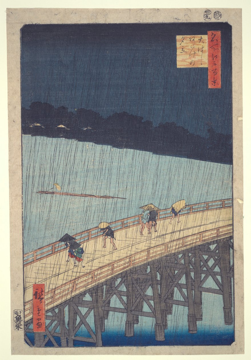 Ohashi Bridge, Sudden Shower at Atake, fra serien One Hundred Famous Views of Edo av Utagawa Hiroshige