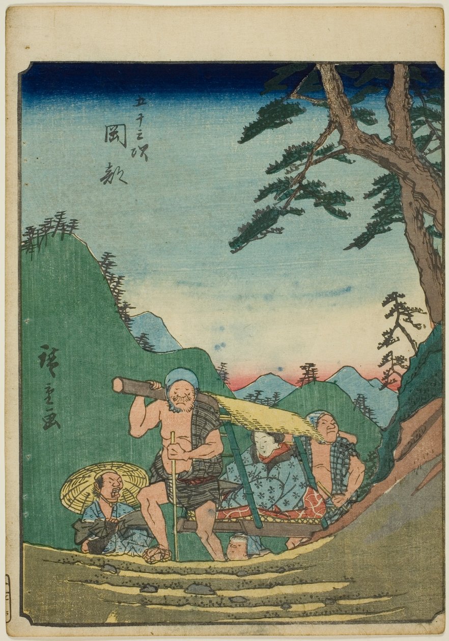 Okabe, from the series "Fifty-three Stations [of the Tokaido] (Gojusan tsugi)," also known as the Figure Tokaido (Jinbutsu Tokaido) av Utagawa Hiroshige