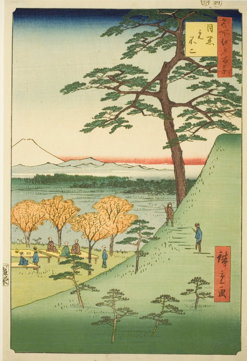 Original l Fuji, Meguro (Meguro Motofuji), fra seriens ``Ridge for ridge d red fa net s views of Edo (One hundred famous views of Edo)