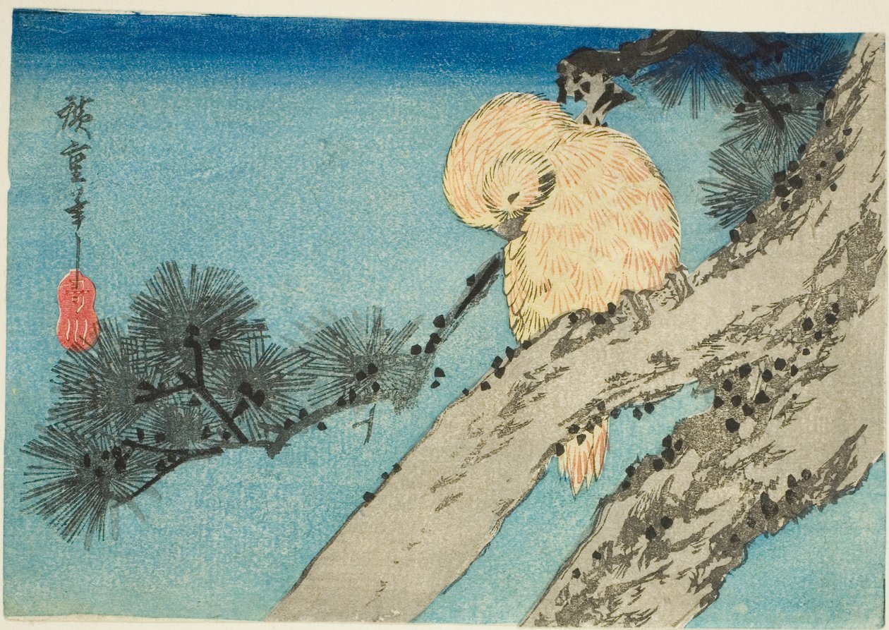 Ugle på furukren av Utagawa Hiroshige
