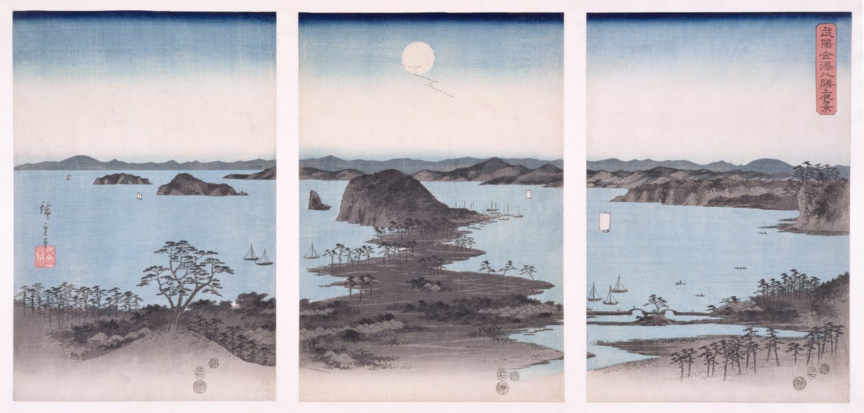 Panorama av utsikt over Kanazawa under fullmåne, fra serien 