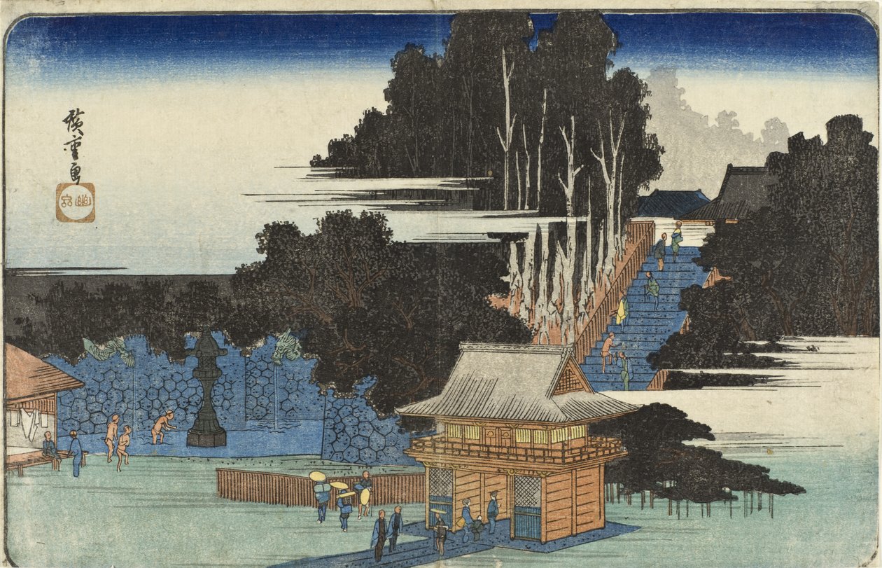Pilegrimer ved Fudō-helligdommen, Meguro av Utagawa Hiroshige