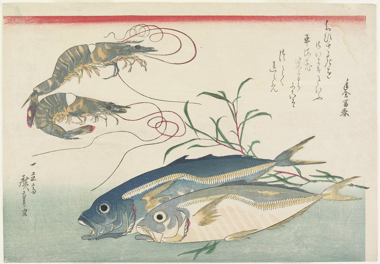 Reker, hestemakrell og smartweed, 1832-1833 av Utagawa Hiroshige