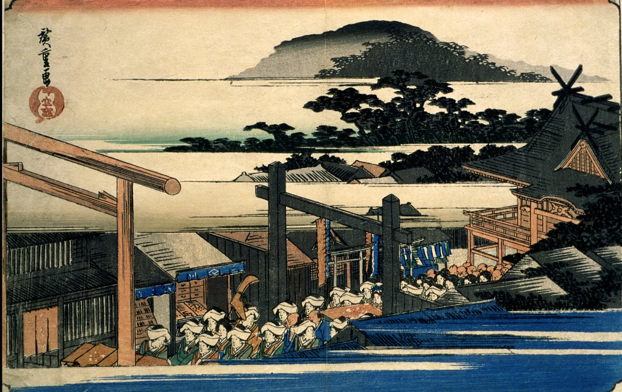 Området ved Shiba Shinmei-helligdommen (Shiba Shinmei keidai) av Utagawa Hiroshige
