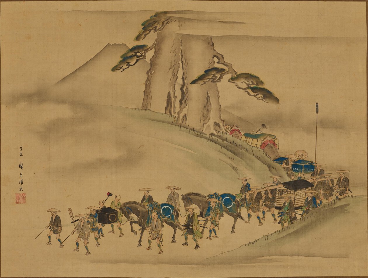 Prosesjon som bringer keiseren en offergave av hester av Utagawa Hiroshige