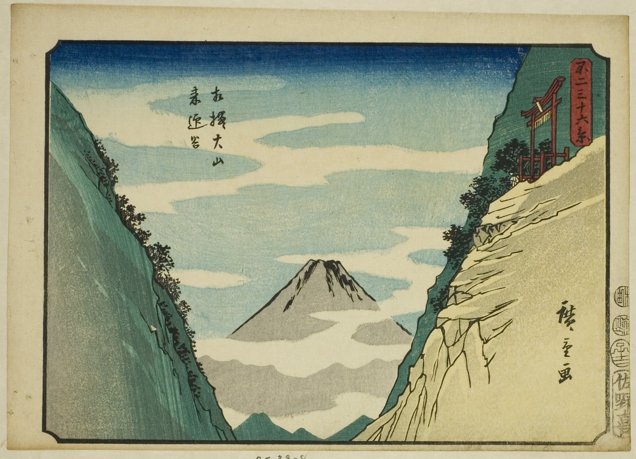 Raigo Valley ved Oyama i Sagami-provinsen (Sagami Oyama Raigodani), fra serien "Thirty-six Views of Mount Fuji (Fuji sanjurokkei)" av Utagawa Hiroshige