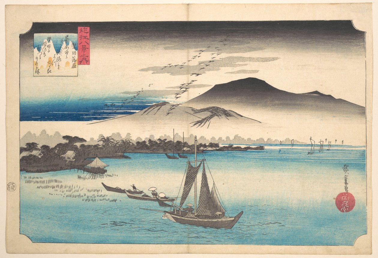 Gjess som vender tilbake ved Katada av Utagawa Hiroshige