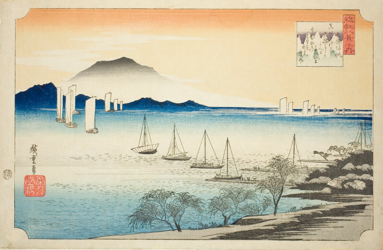 Retsu r Ning Sails at Yabase (Yabase no Kihan), fra serien "Eight ws of Omi" av Utagawa Hiroshige