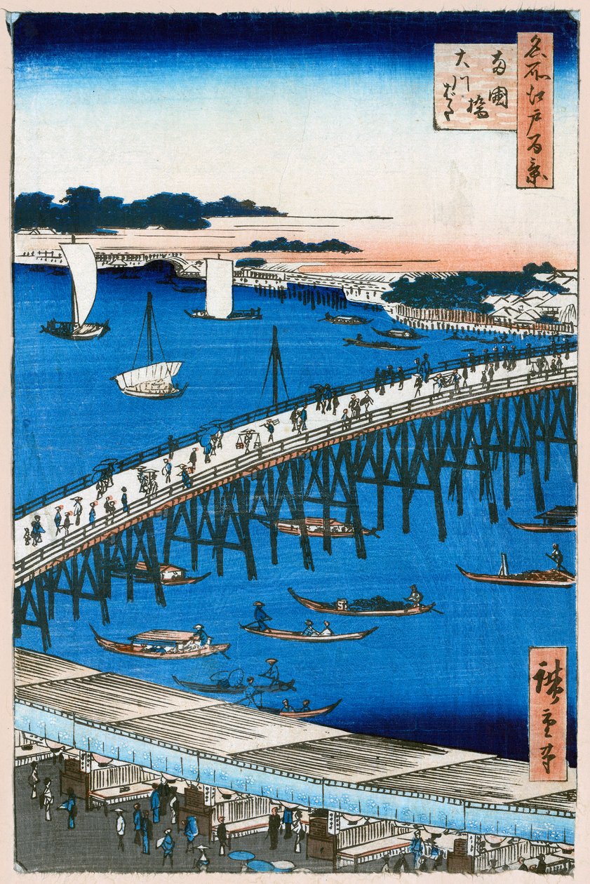 Elvebredden ved Ryogoku Bridge One Hundred Famous Views of Edo, 1856–1858. av Utagawa Hiroshige