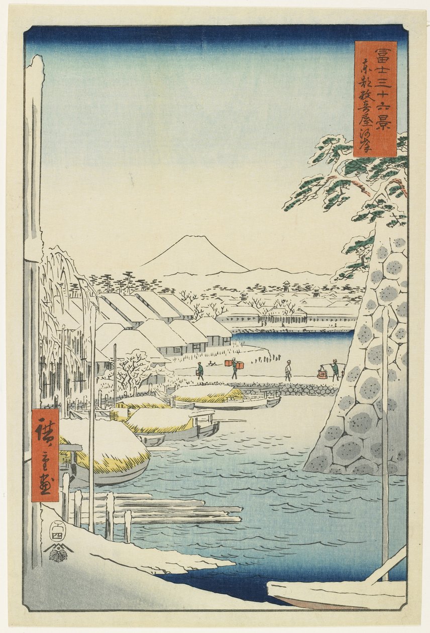 Elvebredden til Sukiya i den østlige hovedstaden, april 1858 av Utagawa Hiroshige
