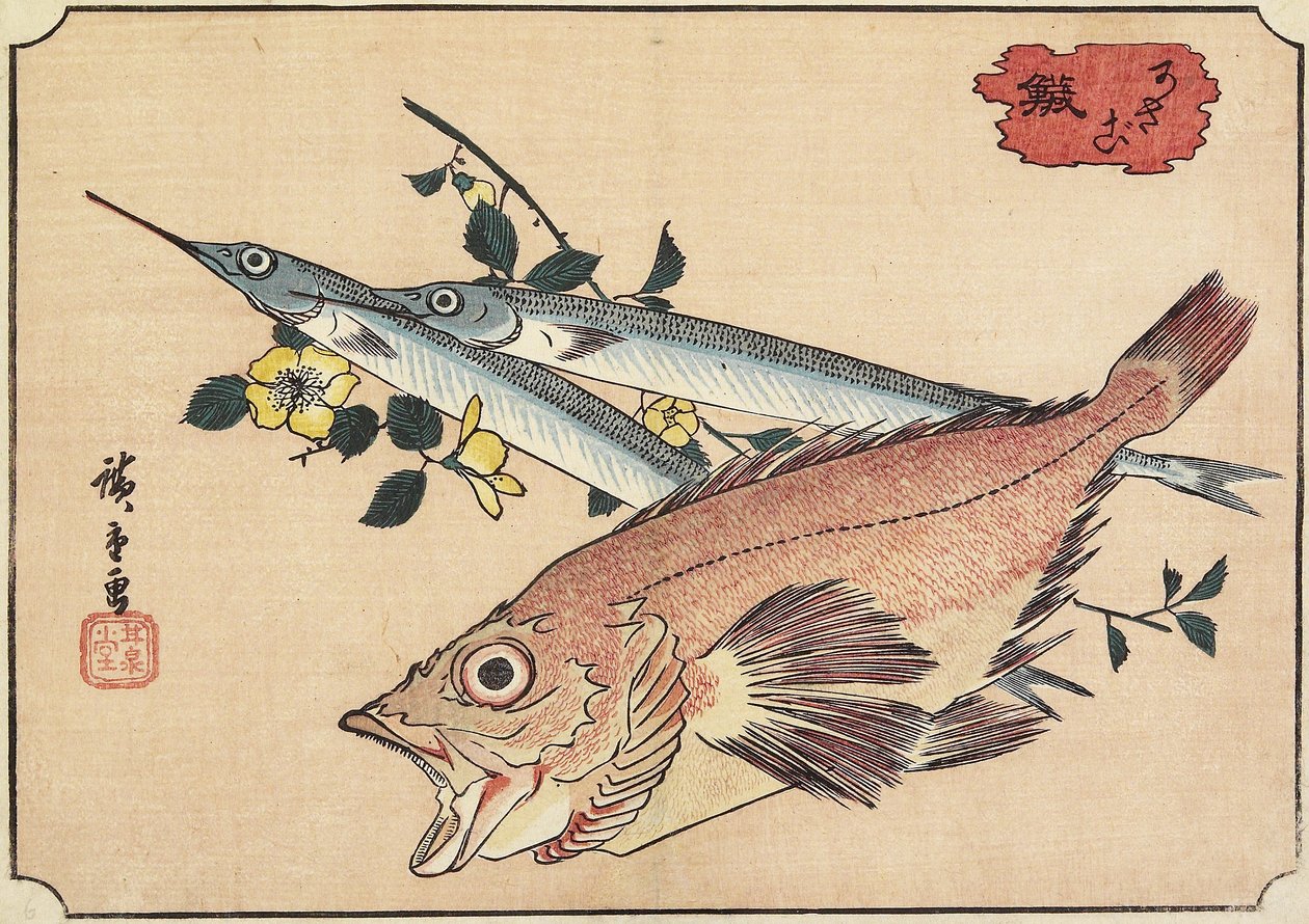 Steinbit og Halvnebb, tidlig på 1800-tallet av Utagawa Hiroshige