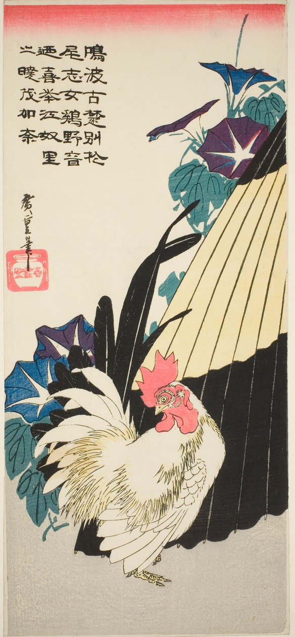 Hane, paraply og morgenfruer av Utagawa Hiroshige