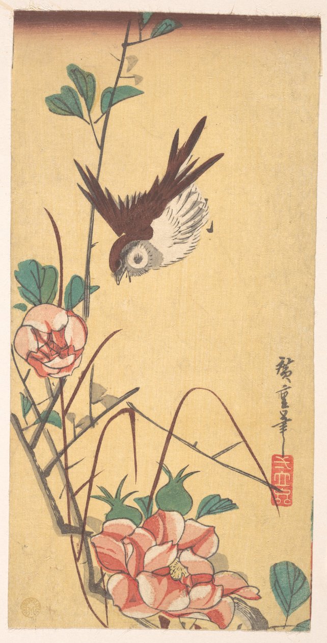 Roser og spurv av Utagawa Hiroshige