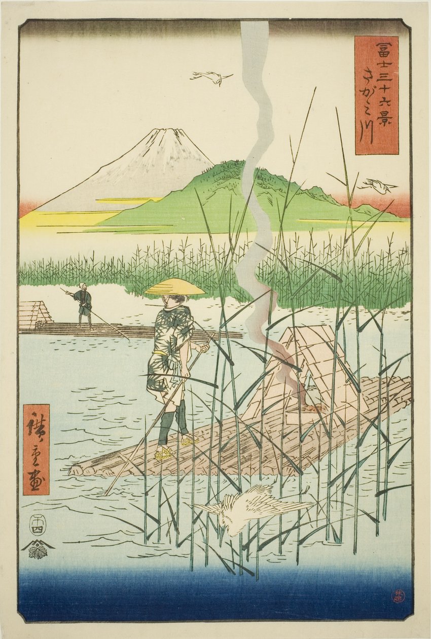 Sagami River (Sagamigawa), fra serien "Thirty-six Views of Mount Fuji (Fuji sanjurokkei)" av Utagawa Hiroshige
