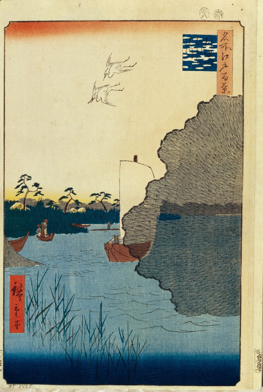 Spredte furutrær ved Tone-elven Ett hundre kjente utsikter over Edo, 1856–1858 av Utagawa Hiroshige